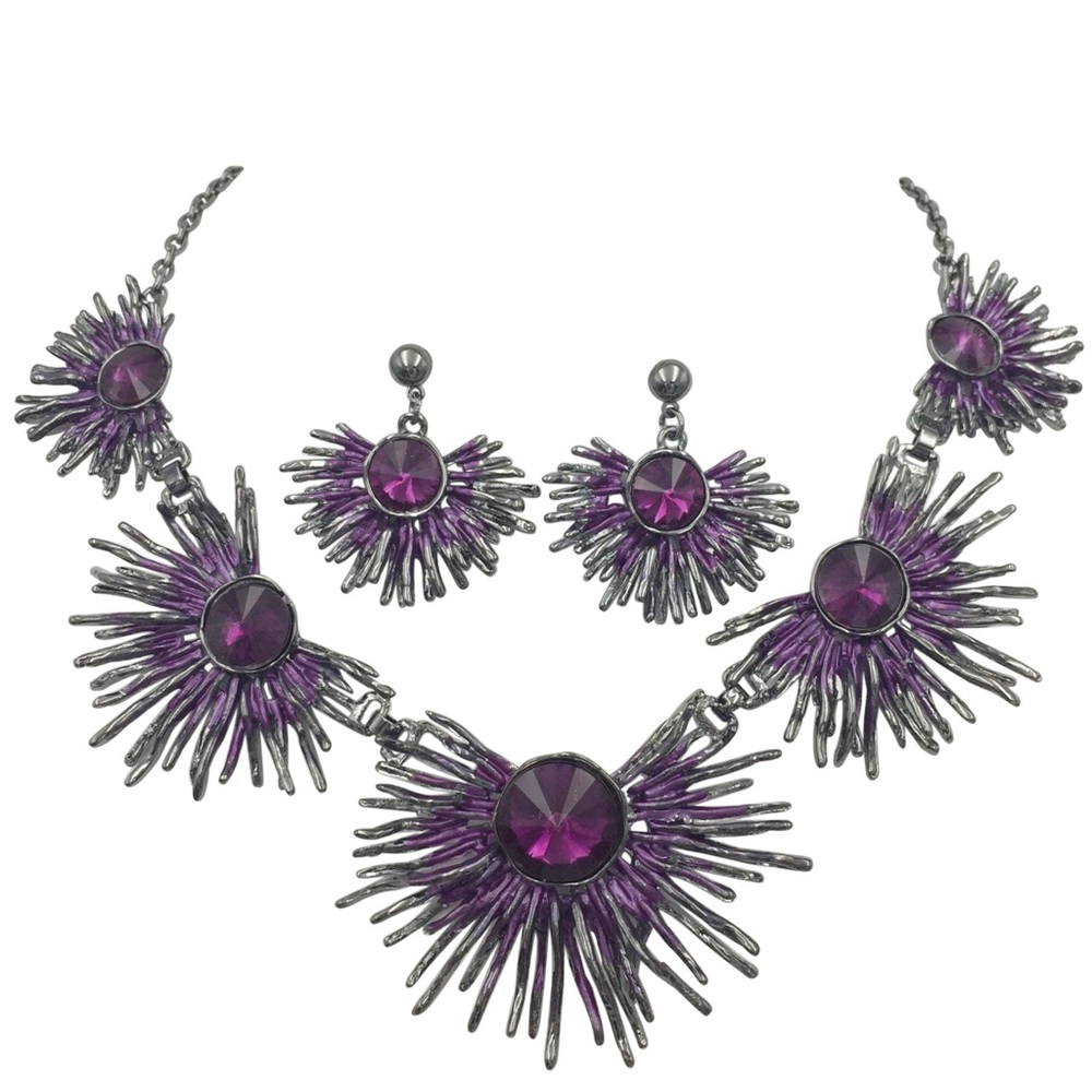 Stunning Purple Burst Necklace Set
